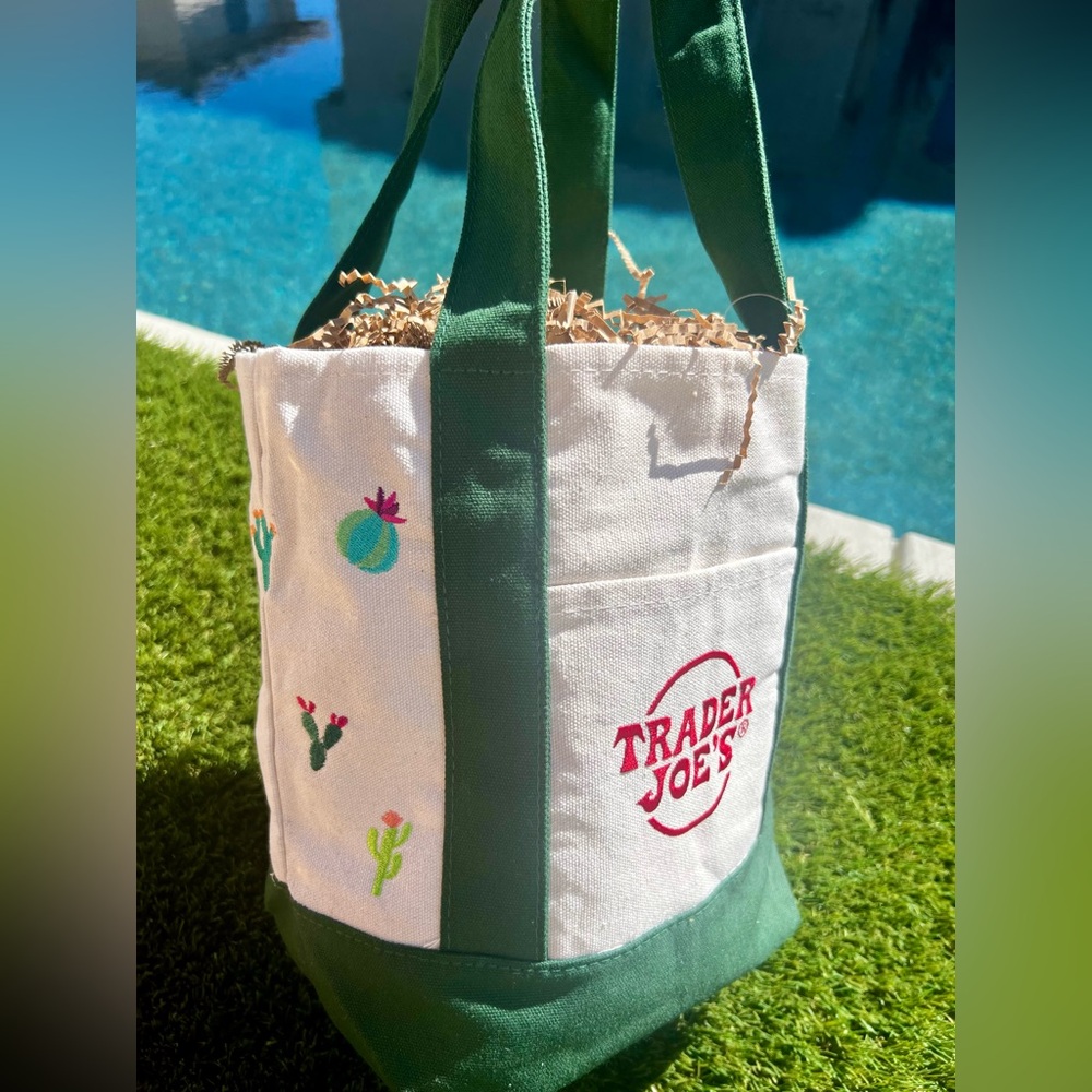 Trader Joe Custom Embroidered Mini Canvas Tote